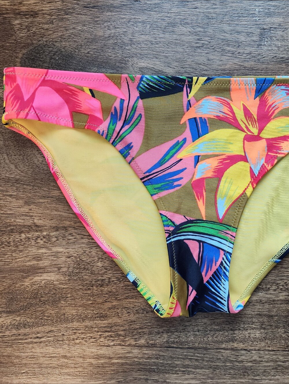 AERIE Tropical Floral Bikini Bottom - Pink, Yellow & Green Size Small